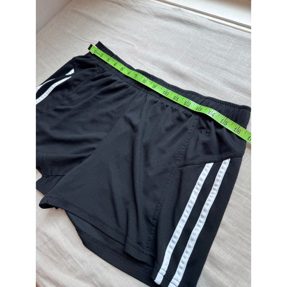 Champion Women's Large Black Athletic Shorts White Stripe 100% Polyester - Picture 2 of 7